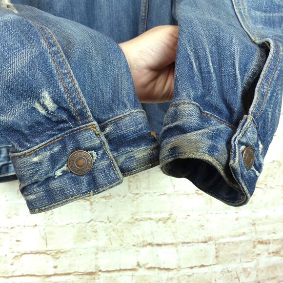 VTG Abercrombie & Fitch Trucker Jacket Men L Slim Blue Denim Wash Distress Y2K - Picture 10 of 14